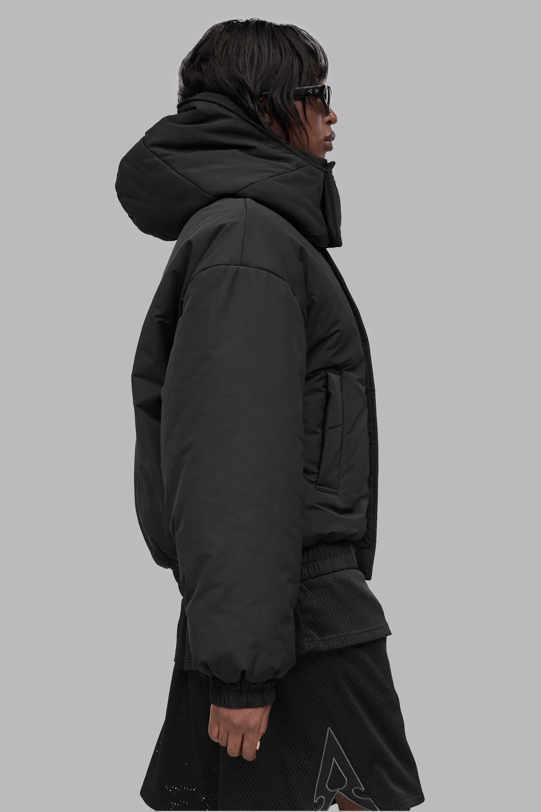 V_QUILT BOXY PUFFER JACKET - Black